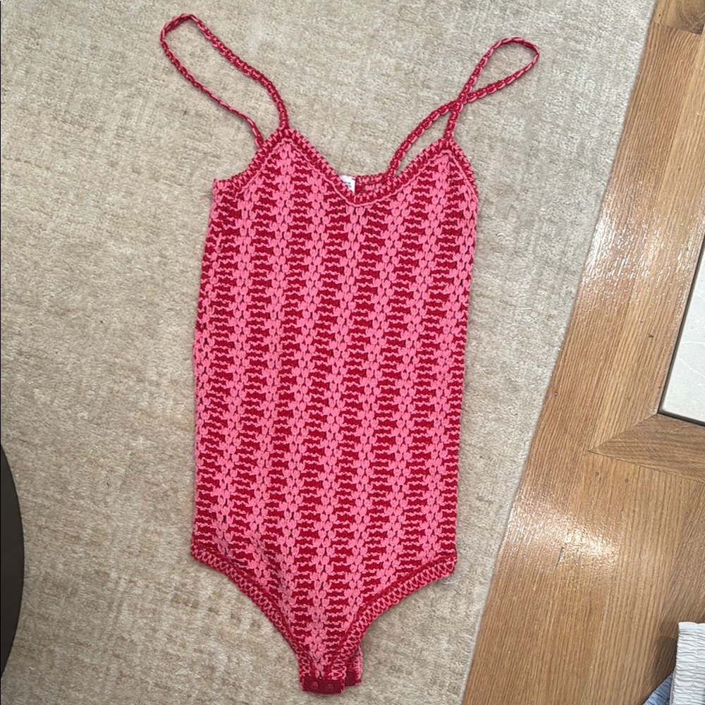 Red and Pink Crochet Bodysuit